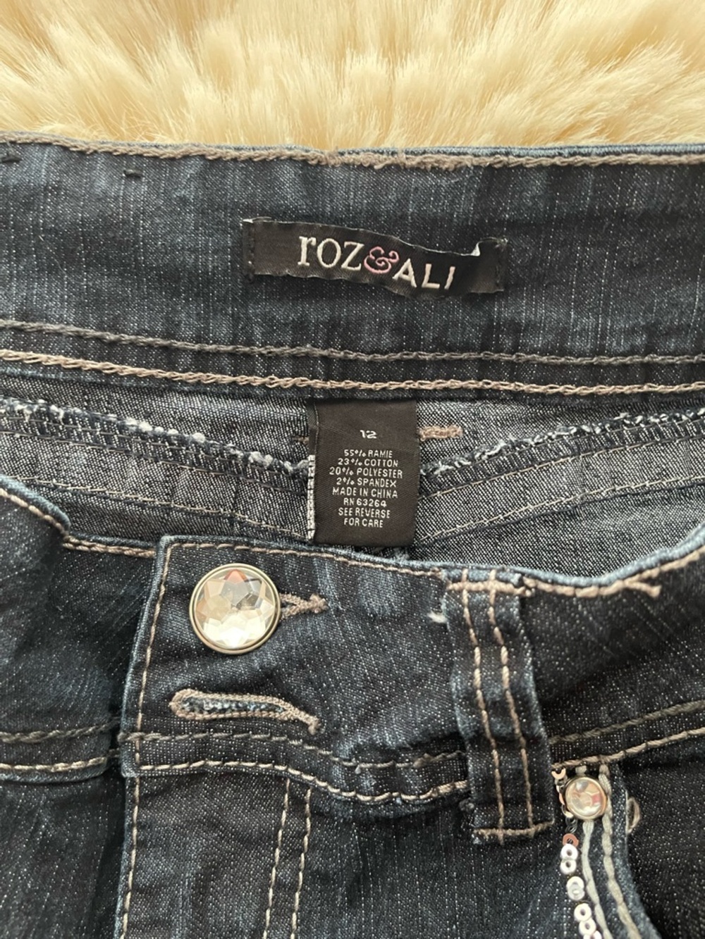 Roz & Ali Women's Dark Indigo Jeans with Rhinestone Accents